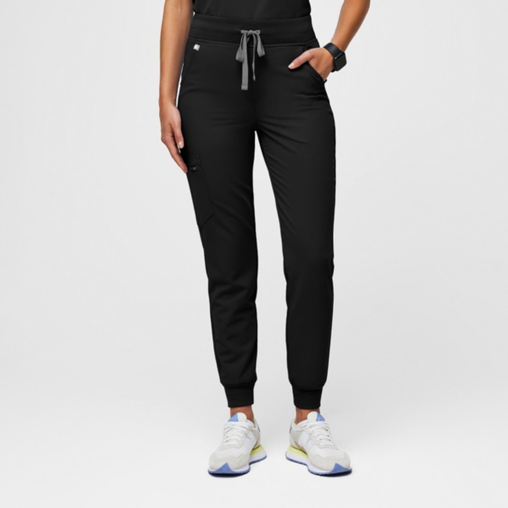 Figs Women’s Black Jogger Scrub Pants with Gray Drawstring
